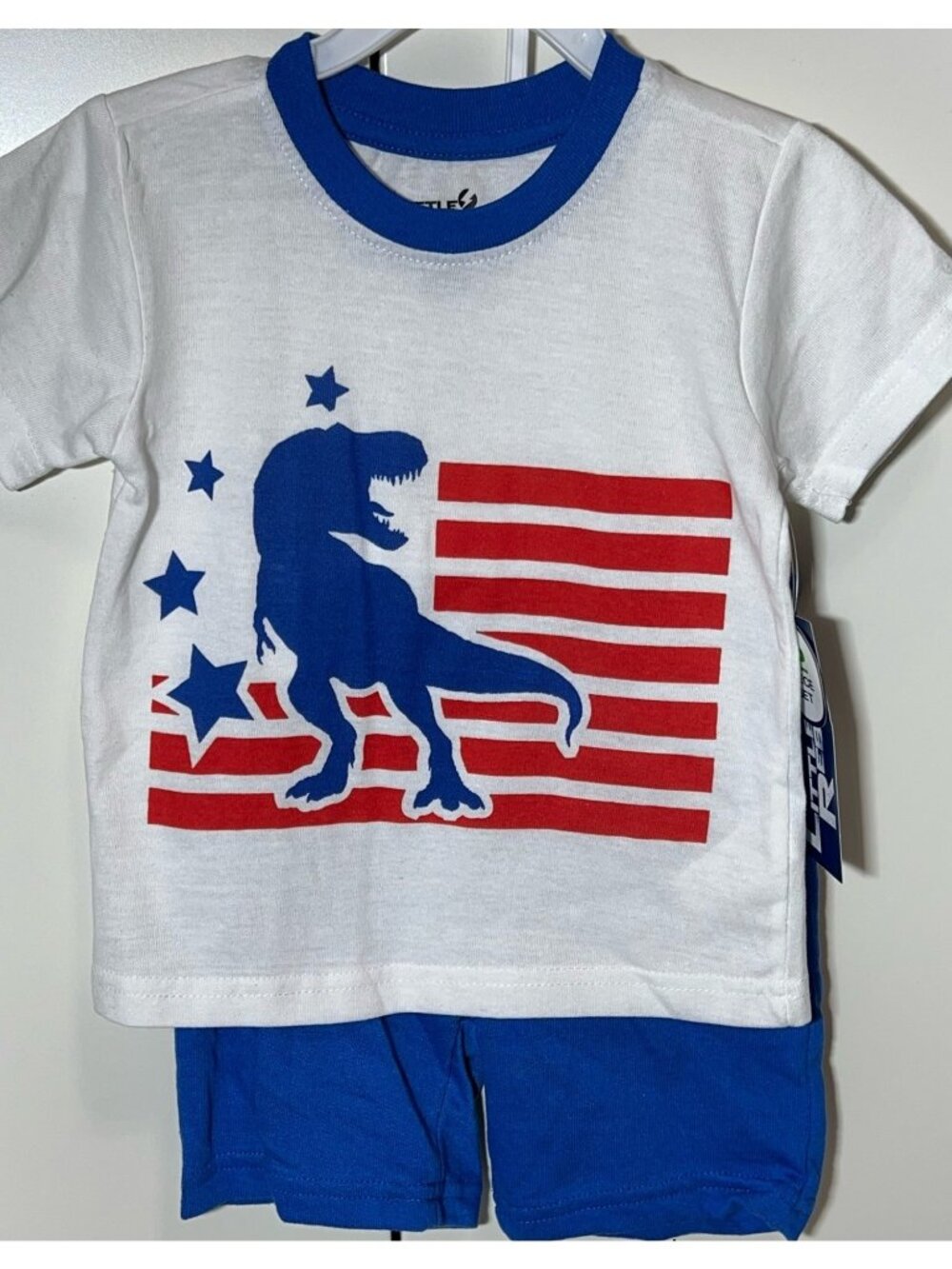 Little Rebels 3T NWT Tshirt shorts set USA American Flag Dino Dinosaur T Rex